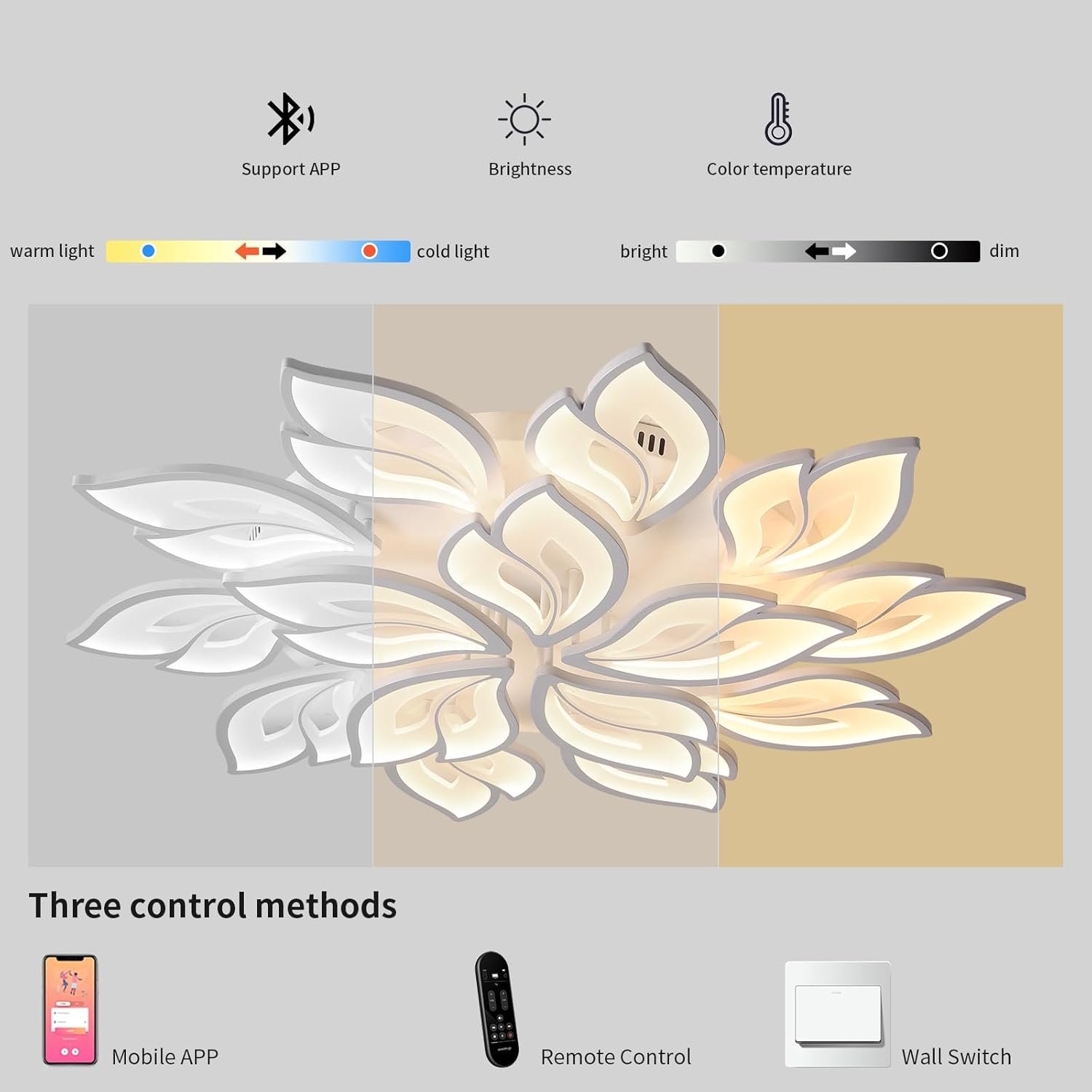 61Rm5RzNNcL._AC_SL1500_ JAYMP 39.4" Flower Shaped Ceiling Light - Image 7