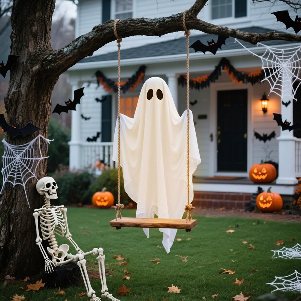 61jVUZtrLYL._AC_SL1000_ Halloween Decorations Outdoor Hanging Swing Ghost - Image 4