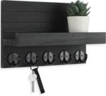 Key Holder for Wall, Decorative Key and Mail Holder with Shelf Has Large Hooks for Bags