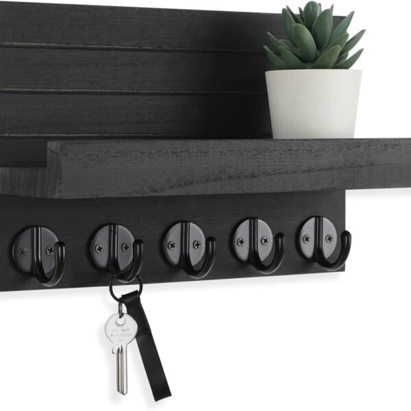 Key Holder for Wall, Decorative Key and Mail Holder with Shelf Has Large Hooks for Bags