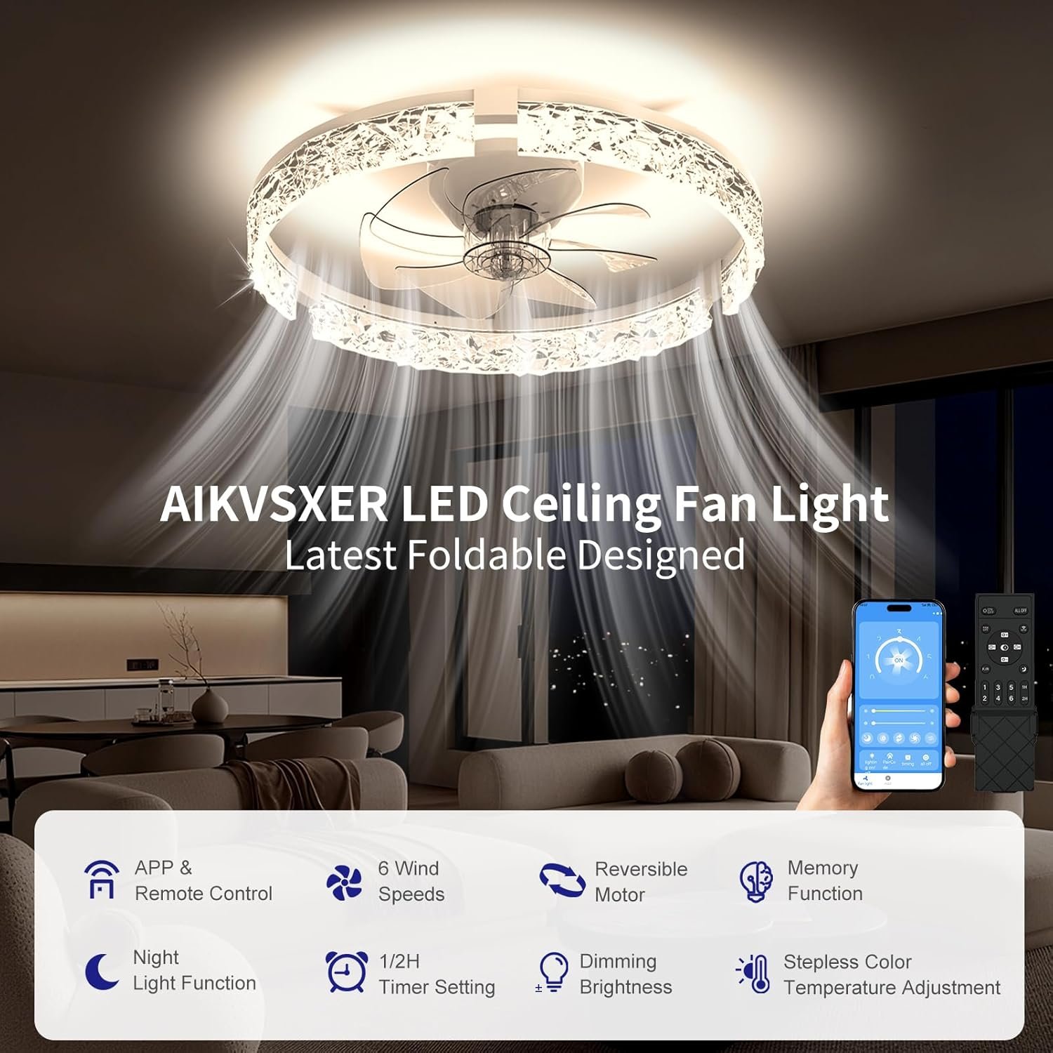 71-SY6pwexL._AC_SL1500_ AIKVSXER Ceiling Fans with Lights,20 Inch Low Profile Fandelier with APP Control - Image 7