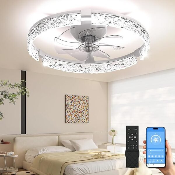 AIKVSXER Ceiling Fans with Lights,20 Inch Low Profile Fandelier with APP Control