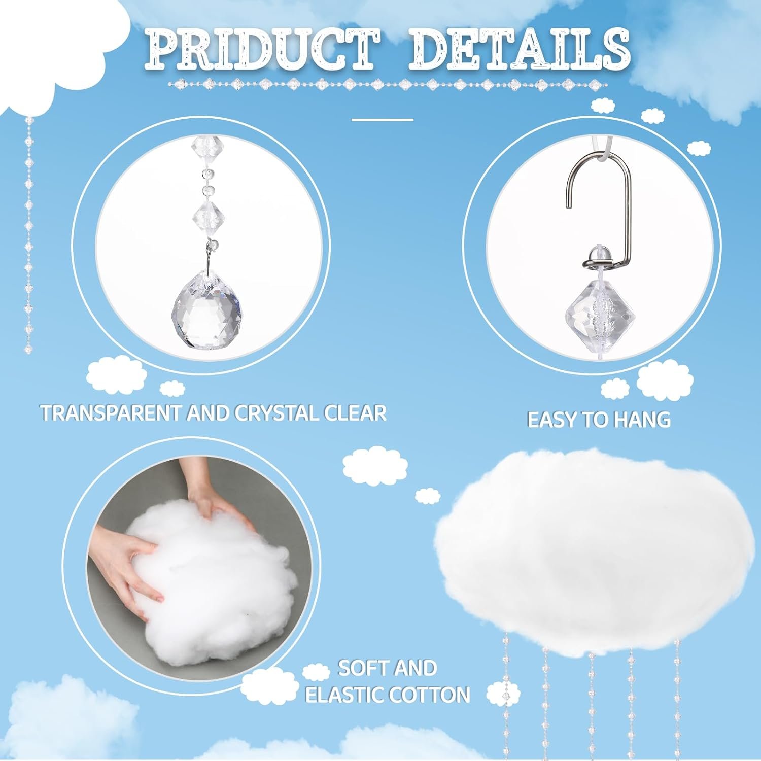 712h2X6KEZL._AC_SL1500_ LED Artificial Cloud Props for Room Ceiling with Sun Catching Crystals - Image 6