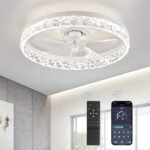 LEDIARY 20" Modern Ceiling Fans with Lights Low Profile Ceiling Fan Flush Mount Ceiling Fan White