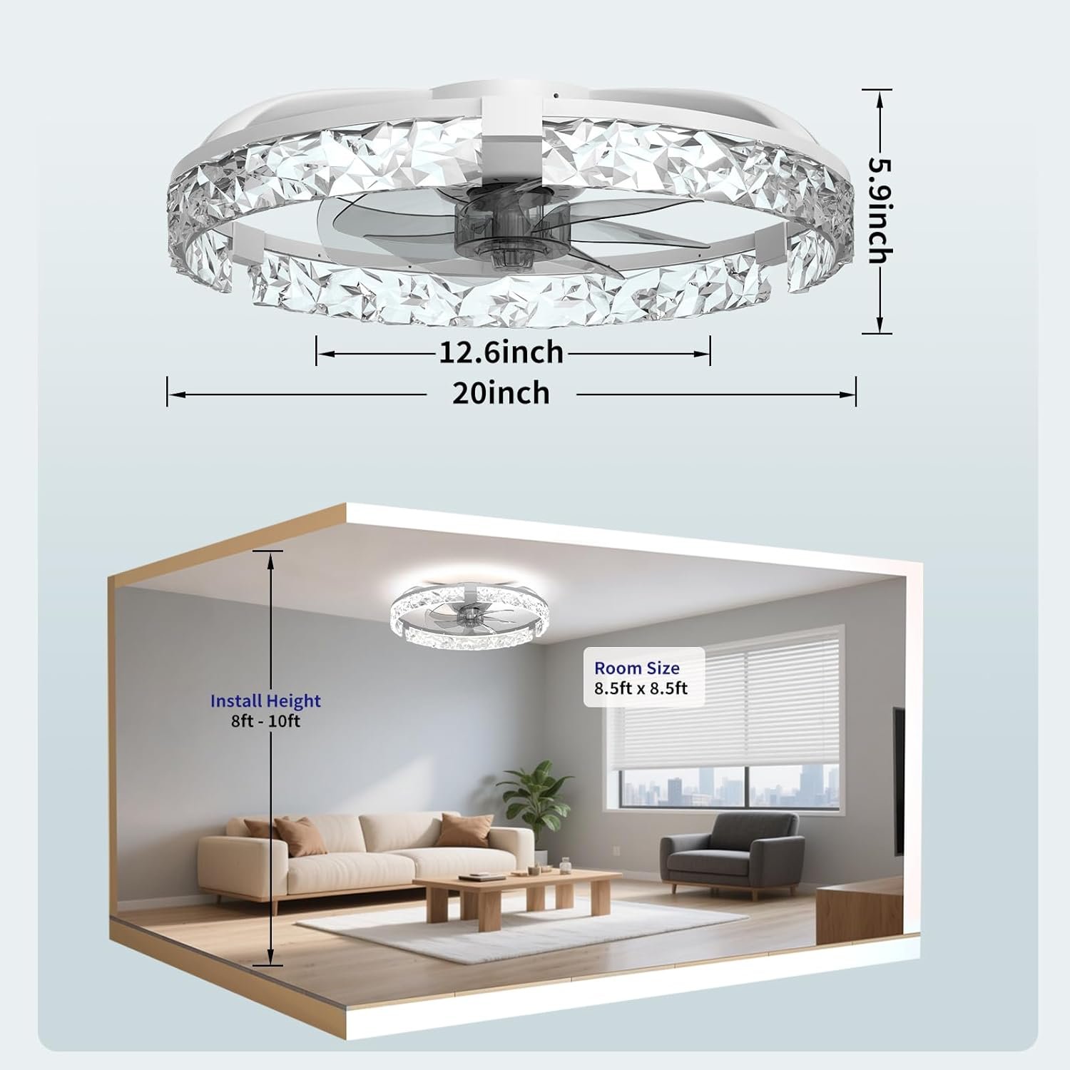71r6VBZWo9L._AC_SL1500_ AIKVSXER Ceiling Fans with Lights,20 Inch Low Profile Fandelier with APP Control - Image 8