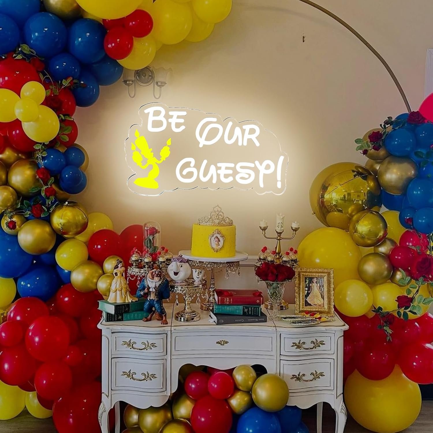71wXuE+L10L._AC_SL1500_ Be Our Guest Neon Signs Beauty and the Beast Birthday Part Candle Holder LED Ligfhts with - Image 6