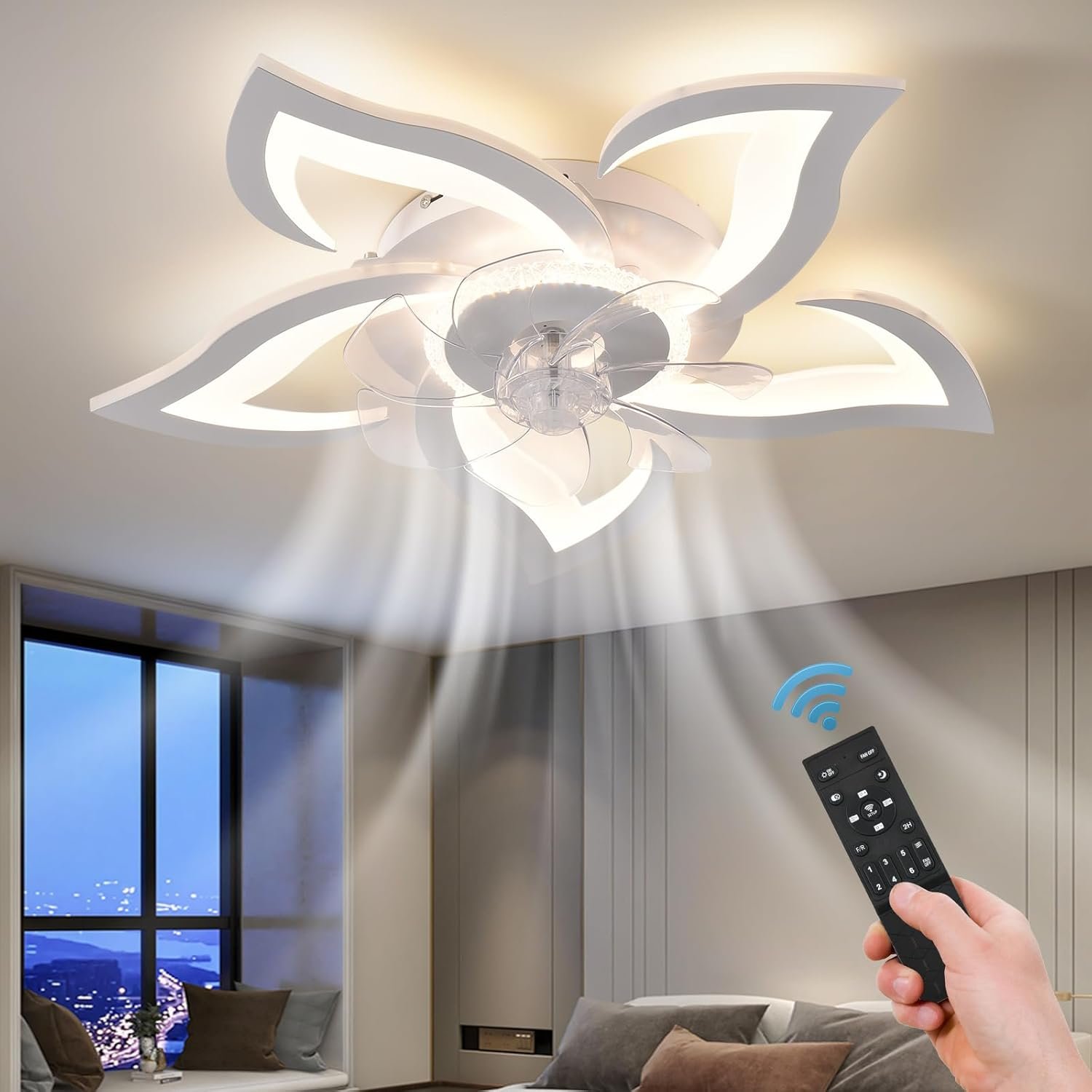 71xzk4hLC6L._AC_SL1500_ 26" Geometric Ceiling Fan with Light White Low Profile Flush Mount - Image 1