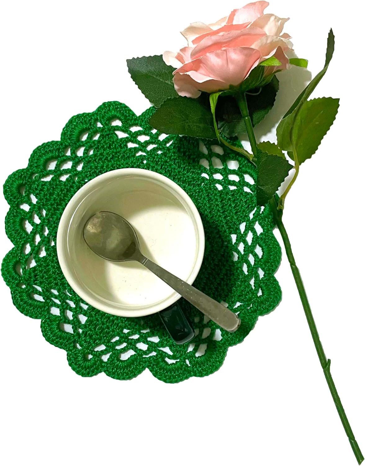 816AV7vpIPL._AC_SL1500_ BIBITIME 2 PCS 6" to 7" Hollow Flower Crochet Round Doilies - Image 2