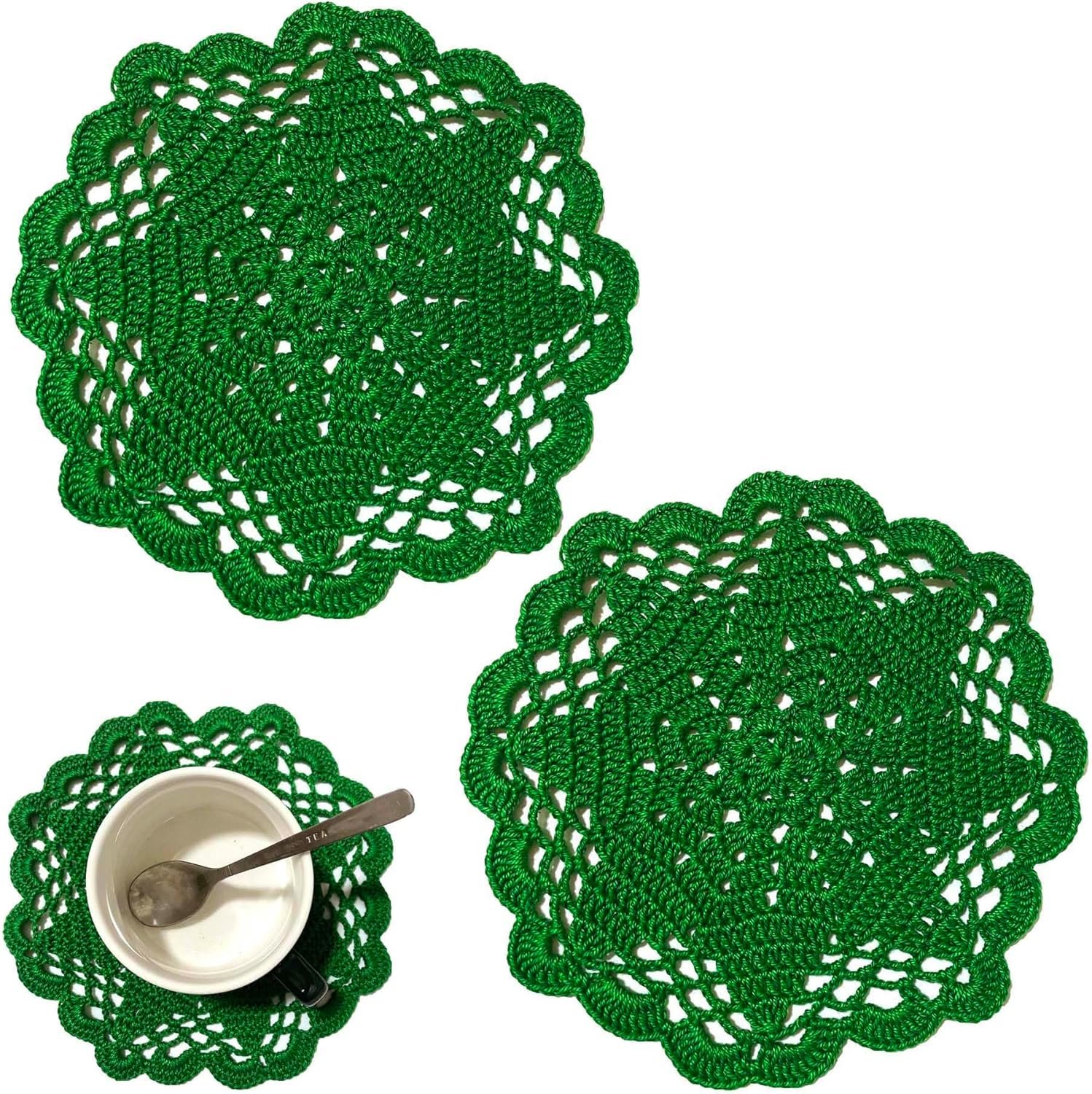 81tzx7QWSPL._AC_SL1500_ BIBITIME 2 PCS 6" to 7" Hollow Flower Crochet Round Doilies - Image 1