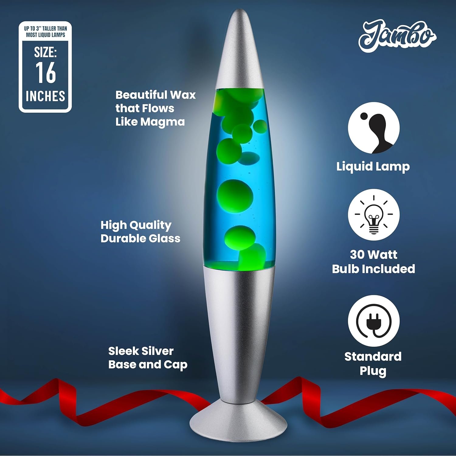 81yOn6Oys9L._AC_SL1500_ JAMBO 16" Beautiful Lamp- Blue with Yellow/Green Wax - Image 6