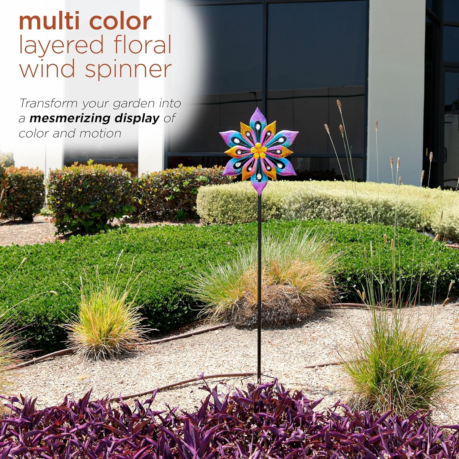 91KT1c0C7pL._AC_SL1500_ Alpine Corporation SLL2338 Metal Layered Floral Wind Spinner Garden Stake - Image 5