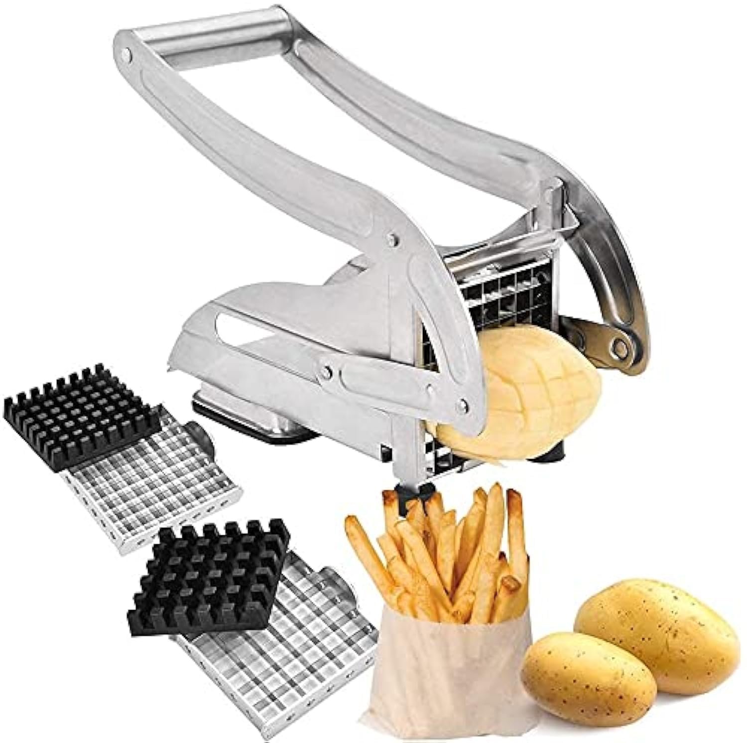 71Nqfh6QMyL Potato Chipper Chip Chopper Cutter Slicer Maker & 2 Steel Edges French Fries free shipping - Image 3